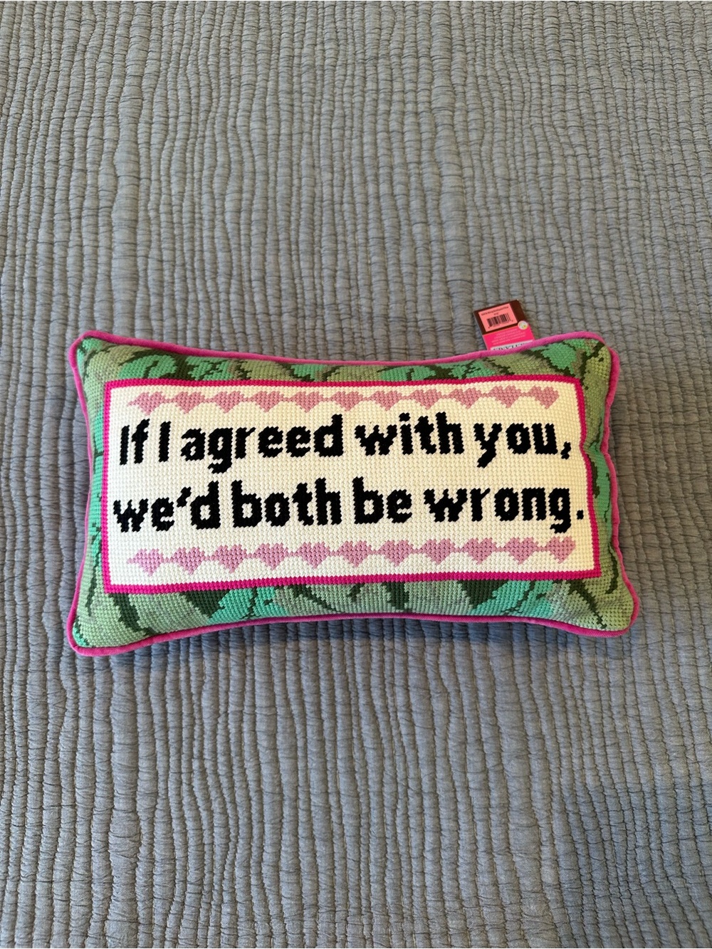 Playful Pink Trim Embroidered Accent Pillow - 'If I agreed with you' - Picture 5 of 9